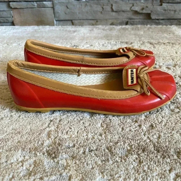 Hunter Rubber Red Jaylen Waterproof Duck Shoes Ballet Flats Loafers Slip On: 5 - Picture 4 of 8